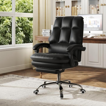 CostwayPU Leather Ergonomic Office Chair with Adjustable Swivel Seat-Black - Furniture > Home Office > Office Chairs