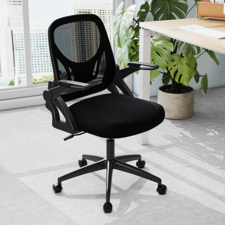 CostwayMesh Ergonomic Computer Desk Chair with Lumbar Support and Flip-up Arms-Black - Furniture > Home Office > Office Chairs