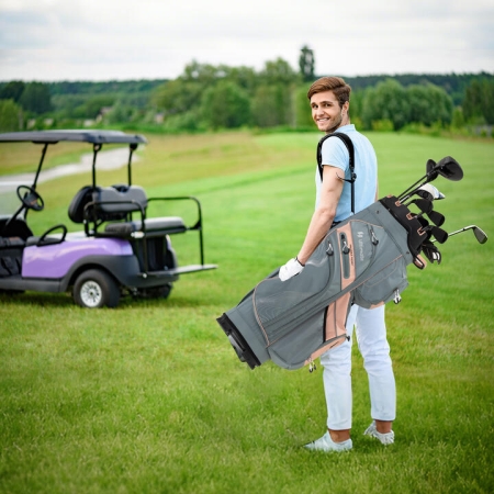 CostwayGolf Cart Bag Molded Lock Top Golf Bag with 14-Way Dividers-Light Pink - Sports > Golf