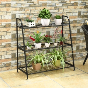 Costway3-Tier Metal Plant Stand with Adjustable Feet for Indoor & Outdoor