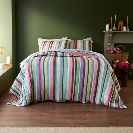 MyHouse Stripe Velvet Coverlet Set-Queen/King