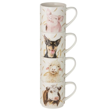 Ashdene Farmyard Faces Set Of 4 Stackable Mugs