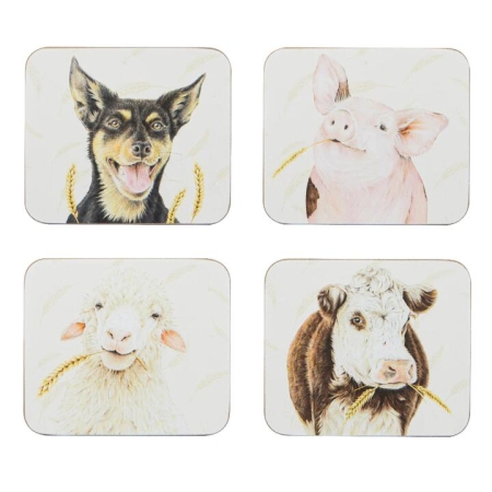 Ashdene Farmyard Faces Set Of 4 Coasters