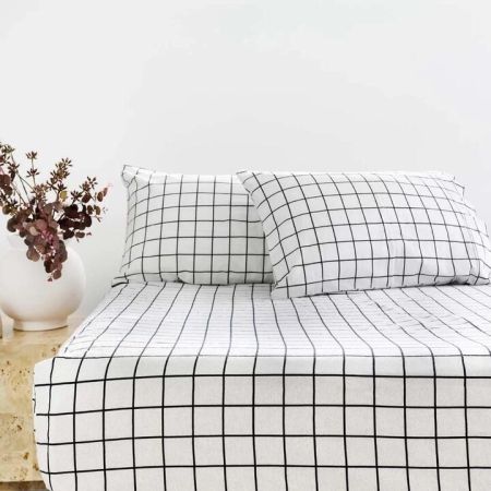 Bambury Grid Flannelette Fitted Sheet Set-Double