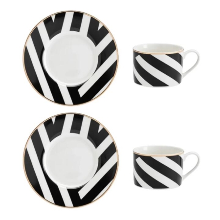 Mikasa Luxe Deco Geometric Print China Tea Cup and Saucer Set