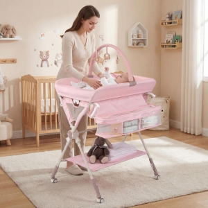 CostwayBaby Changing Table with Storage Bag and Shelf for Newborns and Infants-Pink