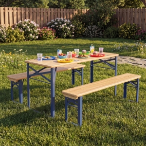 CostwayFolding Kids Picnic Table and Bench Set with 2 CM Thick Fir Wood Top for Boys and Girls-Navy