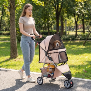 Costway3-Wheel Pet Stroller for Small Dogs Cats Foldable Stroller-Beige