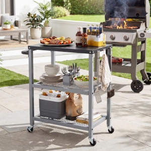 Costway3-Tier Rolling Grill Cart Kitchen Cart with Stainless Steel Tabletop-Silver