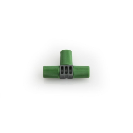 Create a branch in a Hoselink Mini Sprinkler Kit polypipe layout with the T-joint. This small irrigation fitting divides one water line into two directions