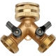 Operate two hoses or watering devices from one outdoor tap with the Hoselink 2-Way Brass Tap Adapter. The durable brass body divides the water supply into two independently controlled outlets