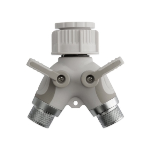 Run two watering devices from one garden tap with the Hoselink Easy Turn 2-Way Tap Adapter. The twin outlets can be controlled independently