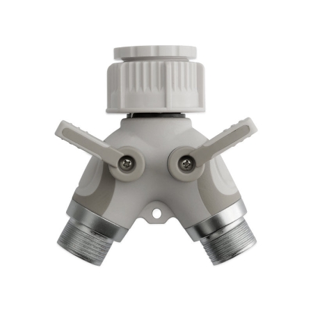 Run two watering devices from one garden tap with the Hoselink Easy Turn 2-Way Tap Adapter. The twin outlets can be controlled independently
