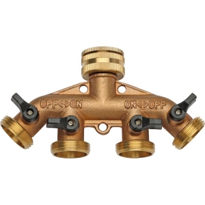 Run up to four watering devices from one outdoor tap with the Hoselink 4-Way Brass Tap Adapter. The corrosion-resistant brass body has four 1-inch BSP outlets