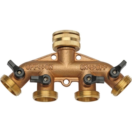 Run up to four watering devices from one outdoor tap with the Hoselink 4-Way Brass Tap Adapter. The corrosion-resistant brass body has four 1-inch BSP outlets