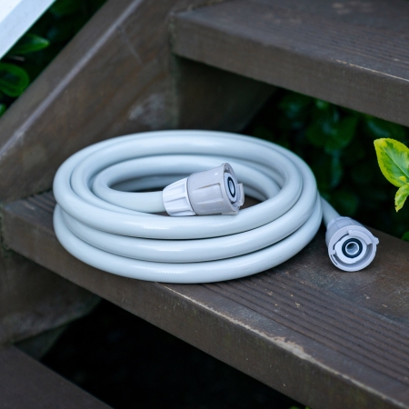 Extend the distance between an outdoor tap and a Hoselink retractable hose reel with the beige Leader Hose Extension. Supplied pre-fitted for quick installation