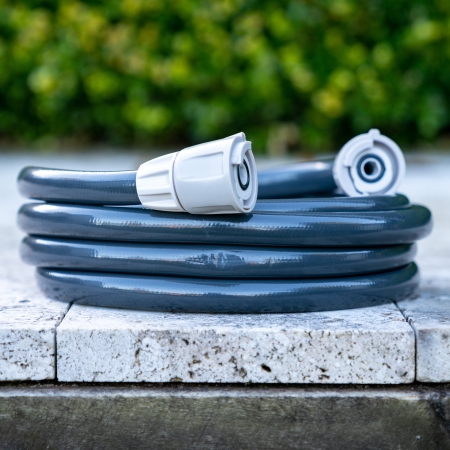 Extend the reach between a tap and Hoselink hose reel or watering setup with the charcoal Leader Hose Extension. The short fitted hose provides additional connection length where the existing leader hose does not comfortably reach the tap