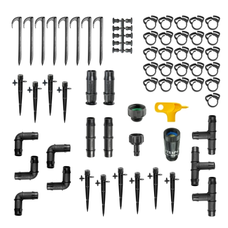 Build a water-efficient root-zone system with the Hoselink Adjustable Drip Irrigation Kit. The kit combines the pipe