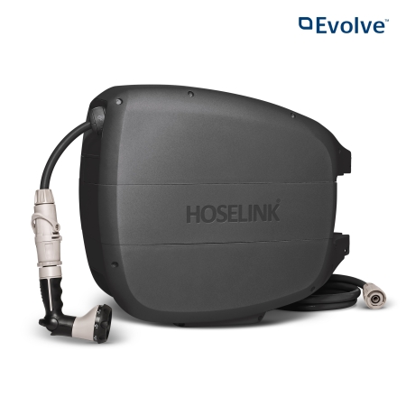 Organise garden watering with the Hoselink Evolve Retractable Hose Reel in charcoal. The wall-mounted design provides smooth hose extension
