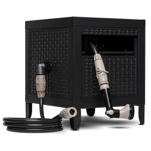 Keep a 30-metre garden hose neatly stored inside the Hoselink Metal Hose Reel Box. The powder-coated zinc-plated steel cabinet combines a durable manual reel with a supplied 30m hose