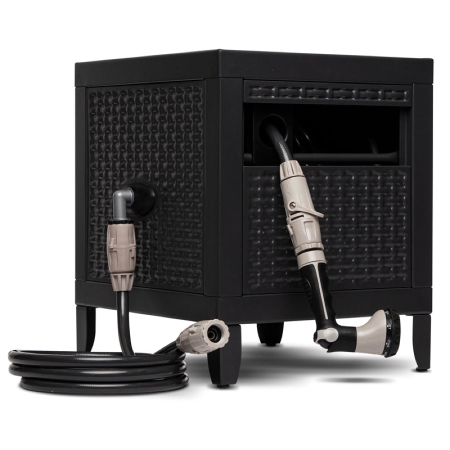 Keep a 30-metre garden hose neatly stored inside the Hoselink Metal Hose Reel Box. The powder-coated zinc-plated steel cabinet combines a durable manual reel with a supplied 30m hose