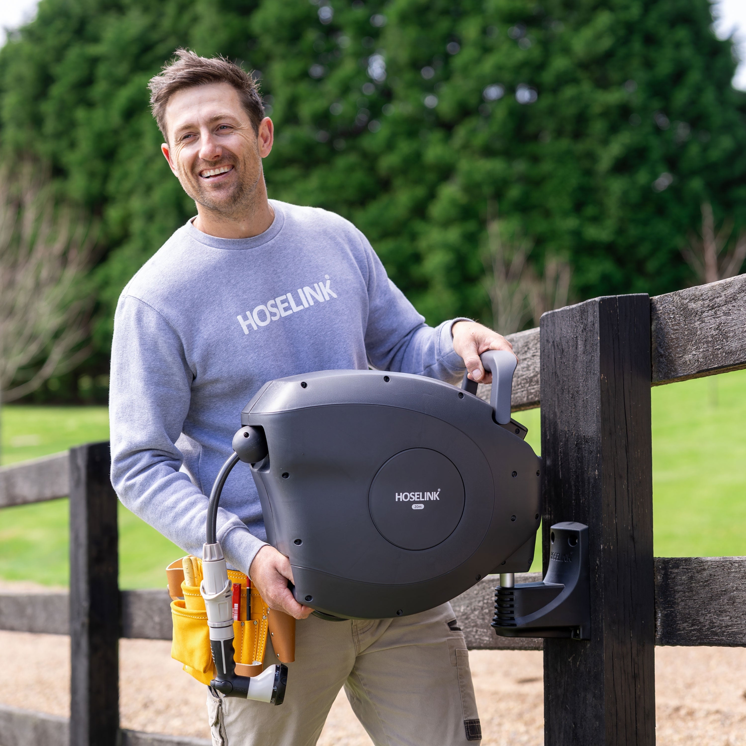 Arrange professional installation of an eligible Hoselink retractable hose reel with this installation service item. The service covers the agreed standard mounting work within the available service area