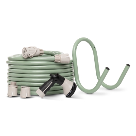 Add a softer garden colour to a simple watering setup with the limited-edition Sage Green Hoselink Hose and Hanger Pack. The flexible hose handles everyday watering and cleaning