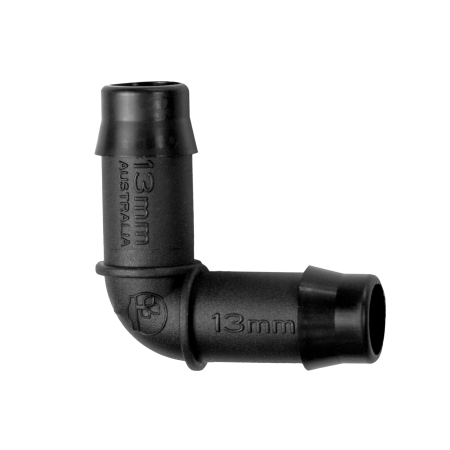 Change direction neatly in a 13mm Hoselink irrigation supply line with this 13mm Elbow. The right-angle fitting connects two lengths of compatible poly pipe