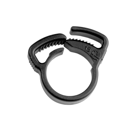 Secure 13mm irrigation poly pipe to compatible barbed fittings with the Hoselink 13mm Ratchet Clamp. The reusable clamp tightens around the pipe connection to help prevent leaks and the hose pulling free under pressure. Use it on elbows