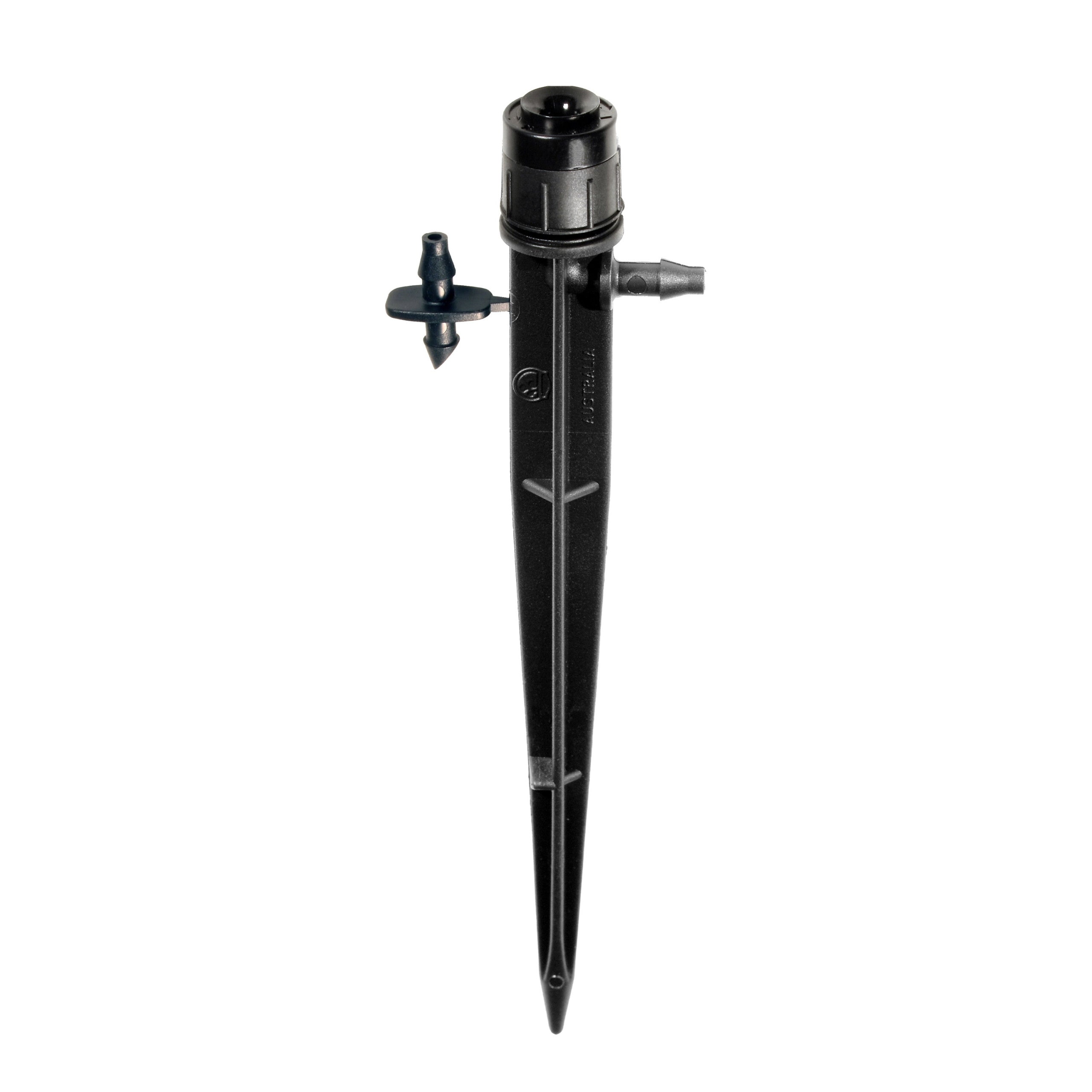 Add targeted adjustable spray watering to a garden bed with the Hoselink Adjustable Spray Spike. The stake positions the nozzle above the soil while the spray output can be regulated to suit nearby plants and available pressure. Connect it to compatible irrigation tubing and place it where the pattern avoids paths