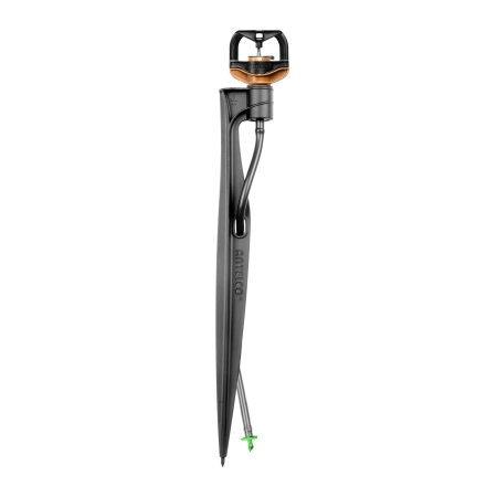 Add a low-level sprinkler point beneath shrubs or tree canopies with the Hoselink Under Tree Sprinkler Spike. The spike positions the compatible nozzle near the soil so water can reach root zones without being blocked by foliage. Connect it to the specified irrigation tubing and adjust placement to avoid trunks and runoff. It is an individual component for building or expanding the Hoselink under-tree irrigation system.