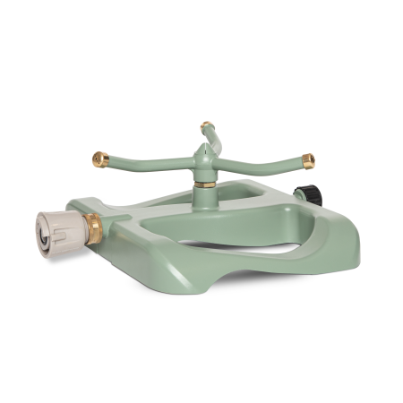 Water lawns and garden areas with the Hoselink Rotating 3-Arm Sprinkler and Metal Base. Water pressure drives the three arms to rotate and distribute spray around the sprinkler