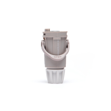 Add fingertip water control to a Hoselink Hi-Flow Classic Retractable Hose Reel with this 14mm Hose Connector with Flow Control. The connector replaces the standard fitting at the outlet end of the 14mm reel hose