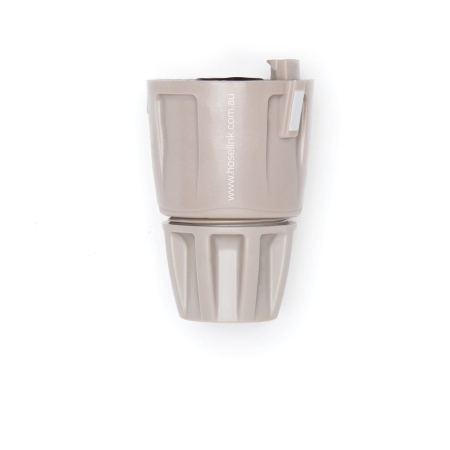Attach a standard 12mm garden hose securely to the Hoselink no-burst connection system with the Hose End Connector. The fitting clamps onto the cut end of the hose and then twists into a compatible Hoselink tap connector