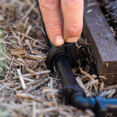 Keep irrigation poly pipe or micro tubing positioned close to the soil with the Hoselink Hold-Down Stake. Push the stake into garden beds at intervals to prevent the line shifting