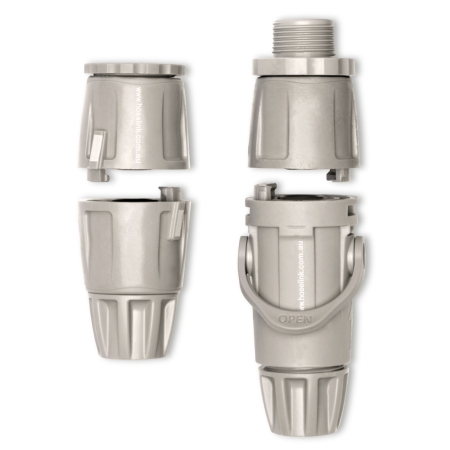Set up a standard garden hose with Hoselink’s secure connection system using the Premium Starter Set. The pack brings together the key tap