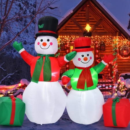 Costway1.82M & 1.52M Christmas Inflatable Snowmen with LED Lights - Decor > Holiday Decor > Christmas > Christmas Inflatables