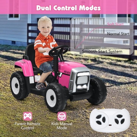 Costway12V Kids Ride On Tractor with Trailer and Remote Control-Pink - Toys & Hobbies > Ride On Toys > Powered Ride On Toys