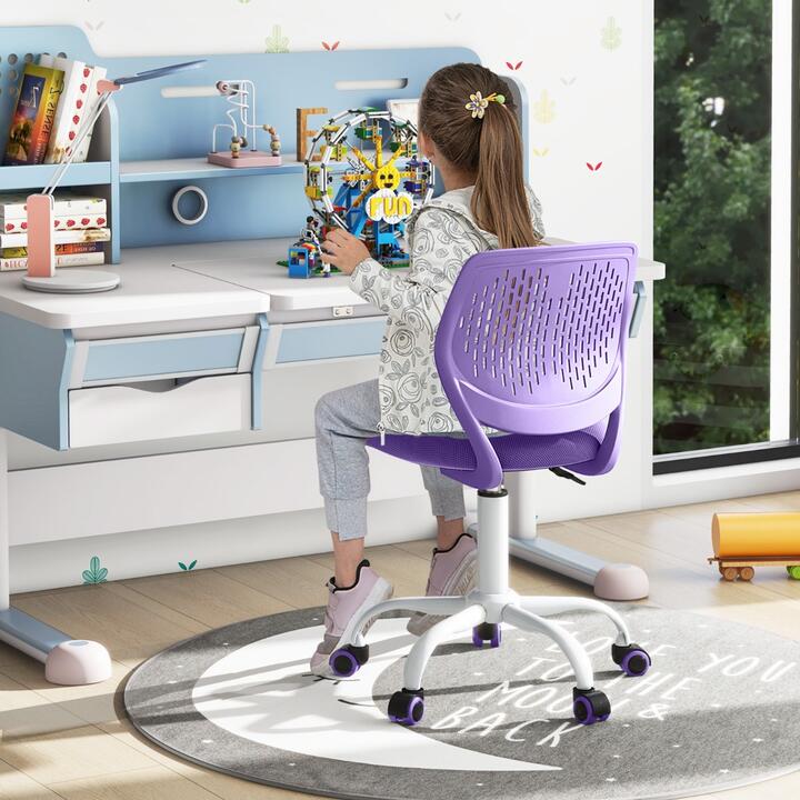 CostwayAdjustable Mid Back Children Study Chair with Adjustable Height for Office-Purple