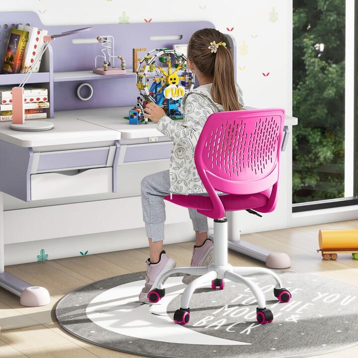 CostwayAdjustable Mid Back Children Study Chair with Adjustable Height for Office-Pink