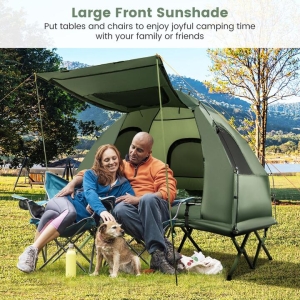 Costway2-Person Camping Tent Cot with Air Mattress and Carry Bag for Picnic, Trip