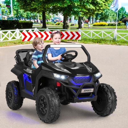Costway12V 2-Seater Kids Ride On Car with Light Music & Electric Remote Control-Black - Toys & Hobbies > Ride On Toys > Powered Ride On Toys