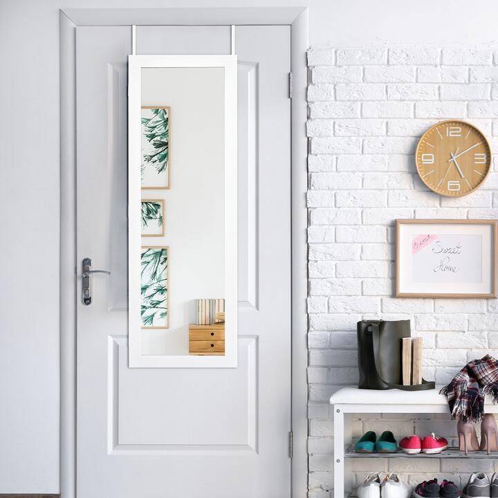 CostwayWall/Door Mounted Jewelry Armoire with Storage Shelves and 2 Hanging Hook-White