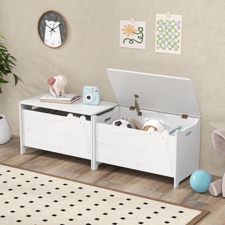 CostwayKids Toy Box with Safety Hinge Wood Storage Chest Flip-Top Storage Organizer-White