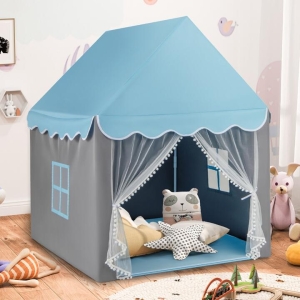 CostwayKids Playhouse Tent with Washable Mat for Boys & Girls-Blue