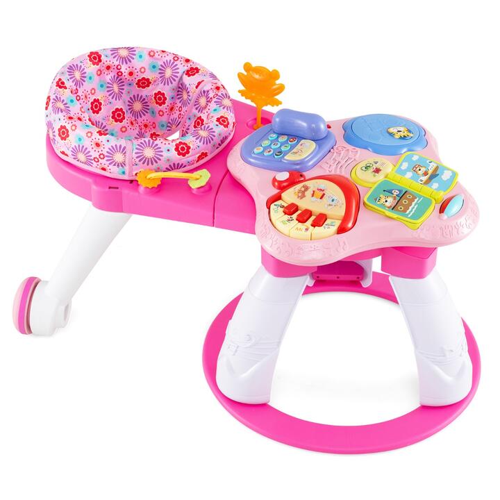 Costway3 in 1 Baby Stationary Activity Center with Educational and Music Function Tabletop-Pink