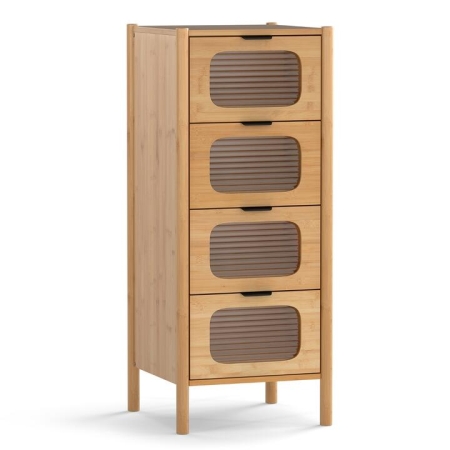 Costway3/4-Drawer Bamboo Storage Cabinet with Fluted Tempered Glass Drawers-Natural-4-Tier - Furniture > Living Room > Cabinets & Chests