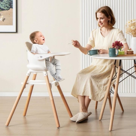 Costway6-in-1 Convertible Wooden Baby High Chair-Beige - TOYS