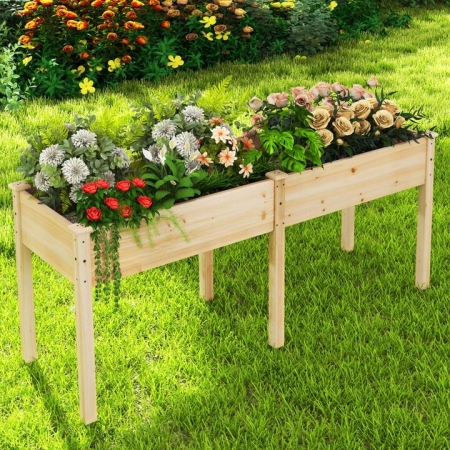 CostwayRaised Garden Bed with Legs Elevated Planter Box with Divider-Natural - Outdoor > Garden > Plant Stands