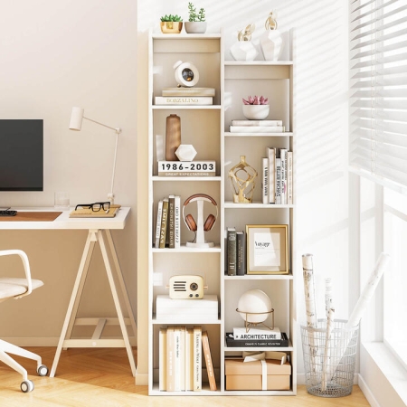 Costway12-Tier Bookcase with Anti-Tipping Kits and Wood Display Shelf-White - Furniture > Home Office > Bookcases
